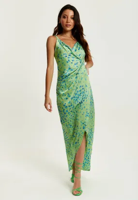 Women's Maxi Dress with Sleeveless Design in Mint and Blue Animal Print - Liquorish