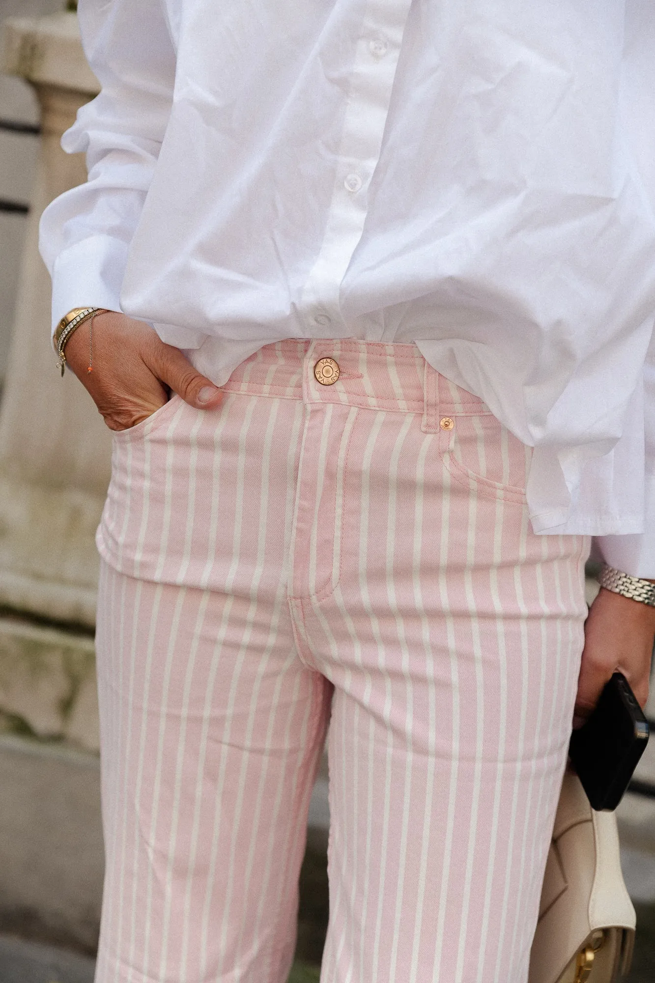YASLeonora HW denim jeans romance rose/white
